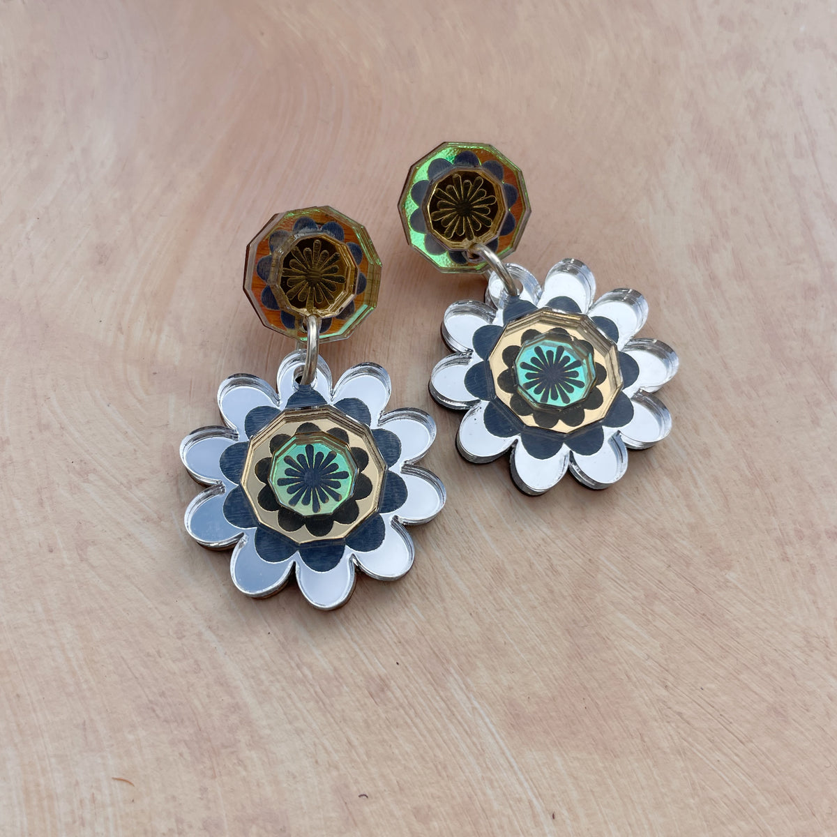 Margot Daisy Floral Drop Earrings in Silver