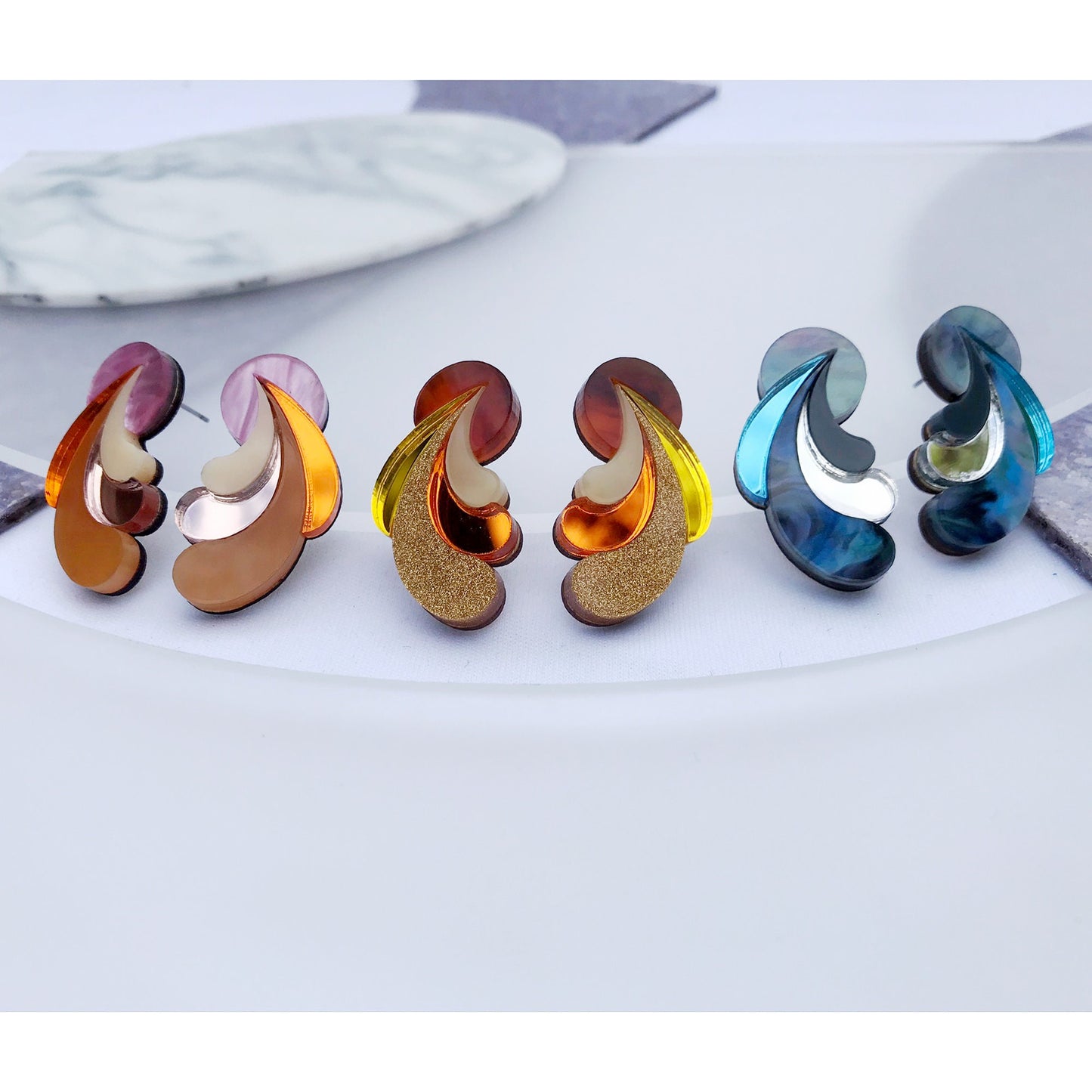 Psychedelic Wave Statement Studs in Pink Sky