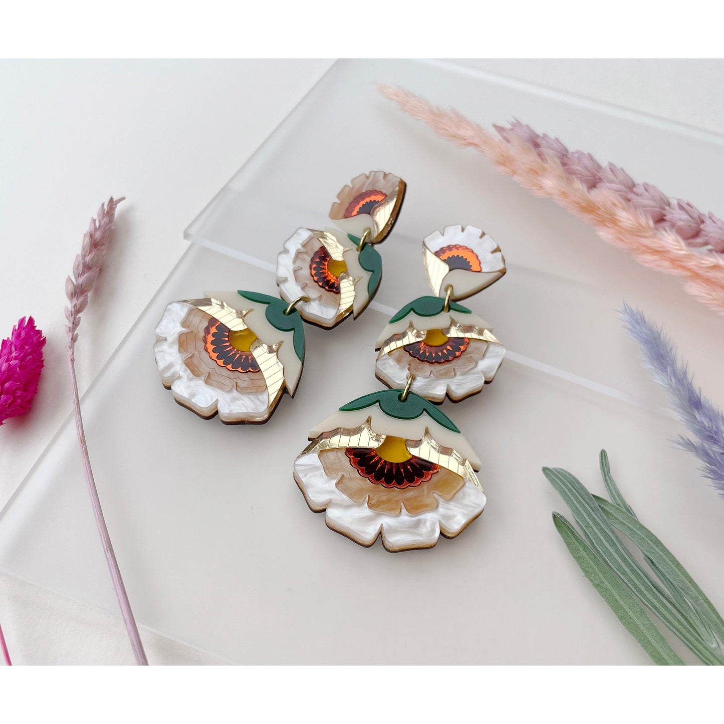 Isobel Floral Statement Earrings in Caramel