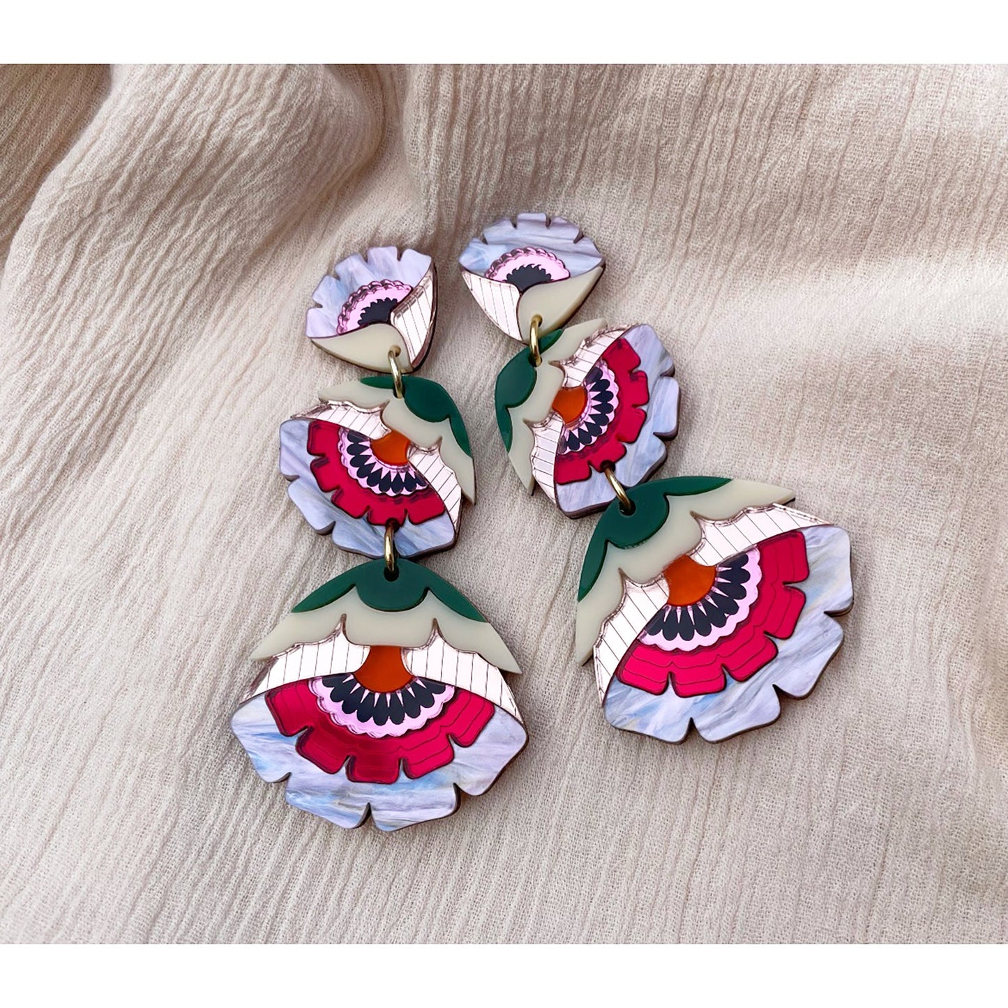 Isobel Triple Drop Statement Earrings in Sunset