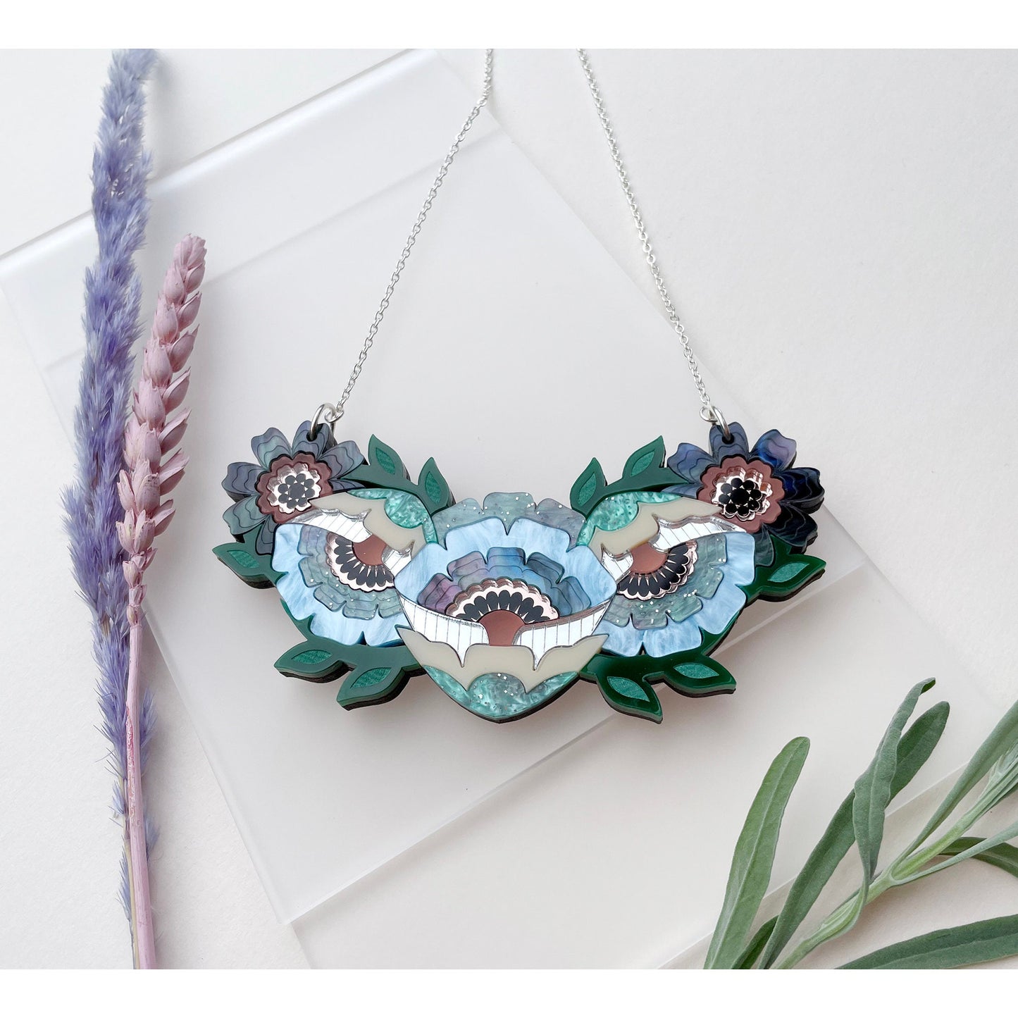Isobel Floral Bib Necklace in Cornflower