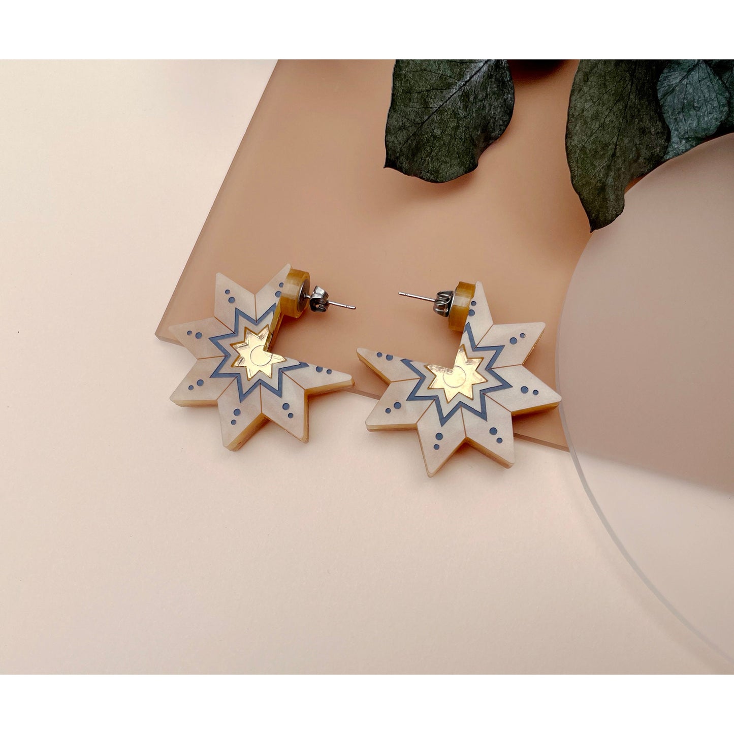 Star Stud Hoop Earrings - Gold