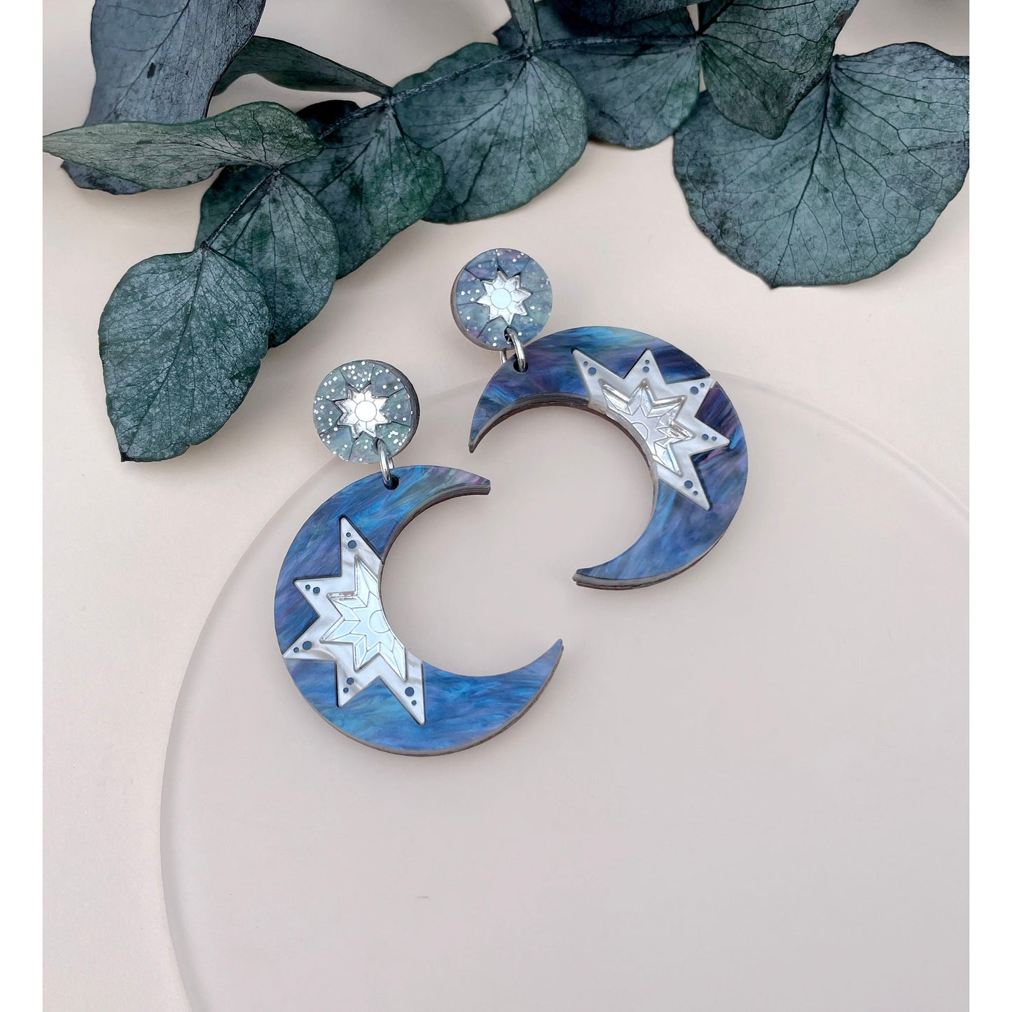 Crescent Moon Statement Drop Earrings - Midnight