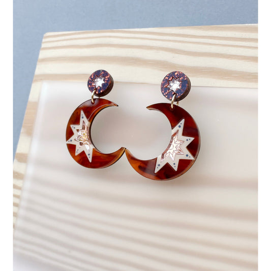 Crescent Moon Statement Drop Earrings - Tortoiseshell