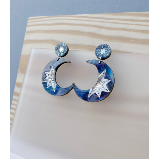 Crescent Moon Statement Drop Earrings - Midnight