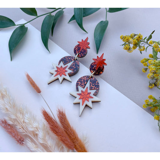 Star Deco Drop Earrings in Copper Glitter