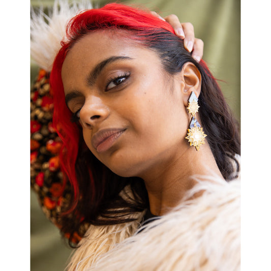 Aurora Star Drop Earrings in Gold and Bronze