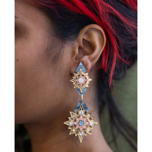 Aurora Star Statement Earrings in Gold and Bronze