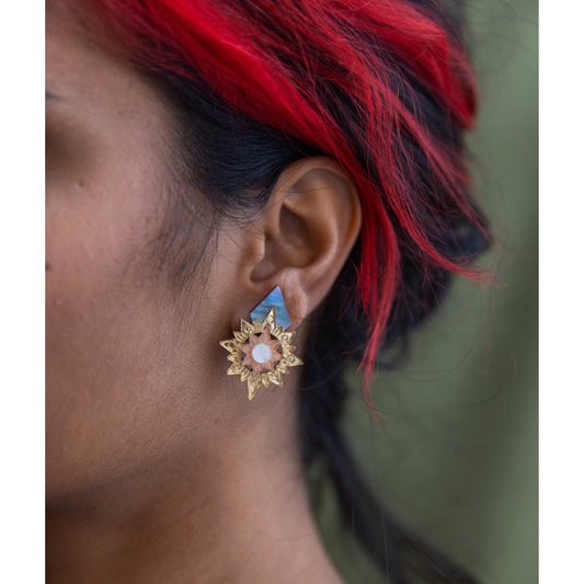 SAMPLE: Aurora Statement Stud Earrings in Green, Gold and Frost Iridescent