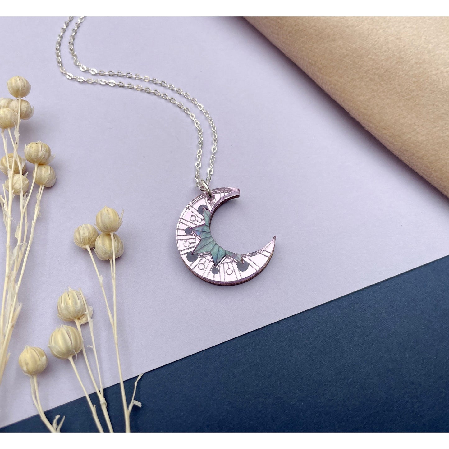 Aurora Moon Pendant Necklace in Lilac