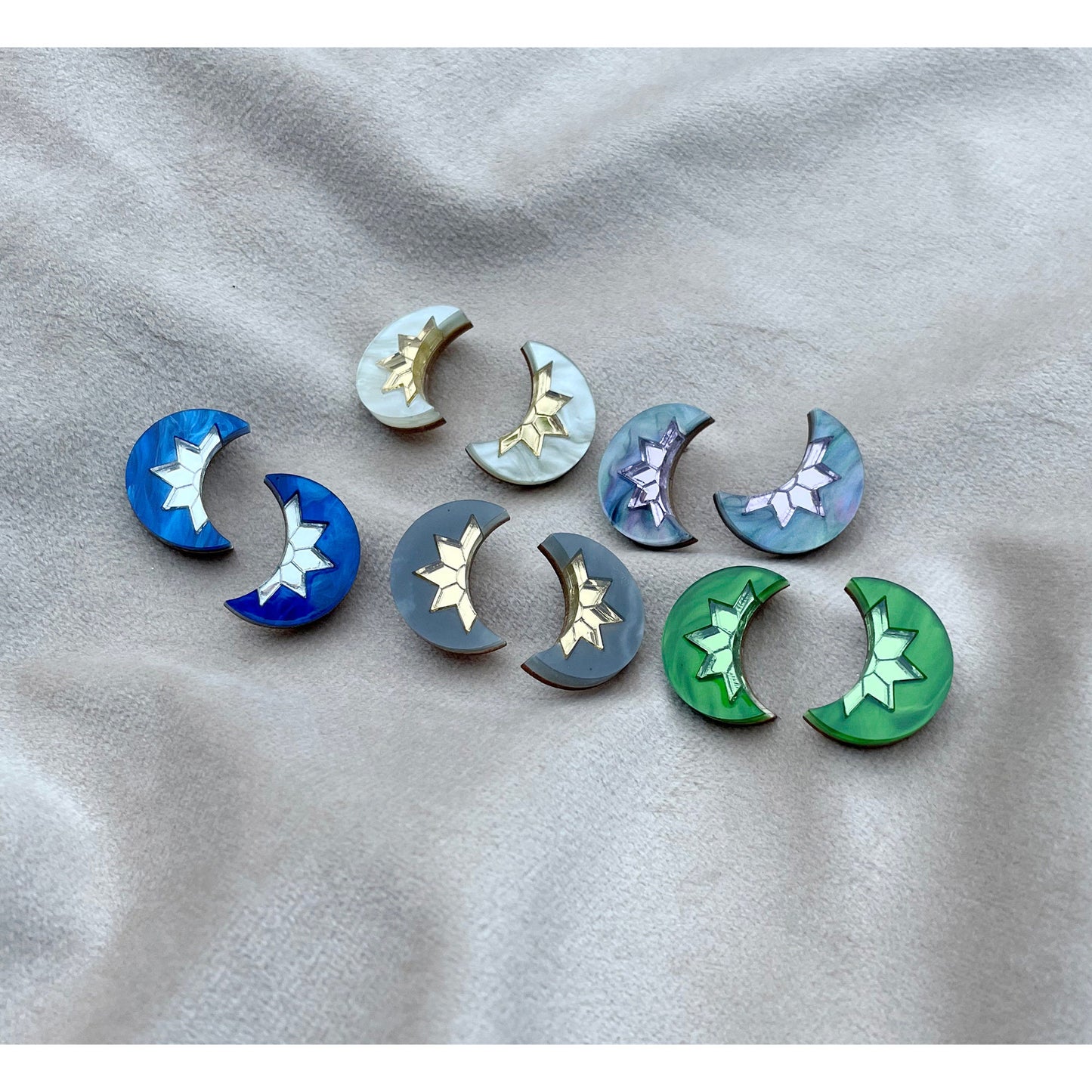 Art Deco Moon Stud Earrings in Emerald