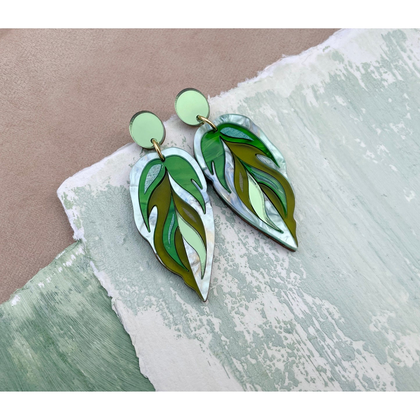 Calathea Leaf Drop Earrings in Green