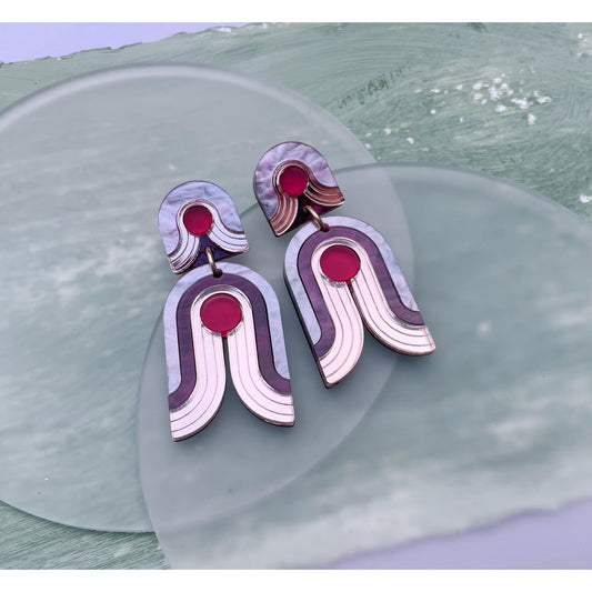 Arch Dot Statement Earrings in Pink