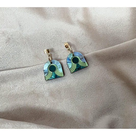 Arch Dot Hoop Earrings in Emerald Green