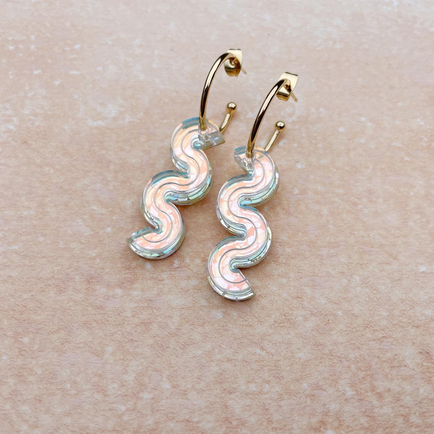 Wiggle Layer Hoop Earrings in Gold Glitter & Iridescent