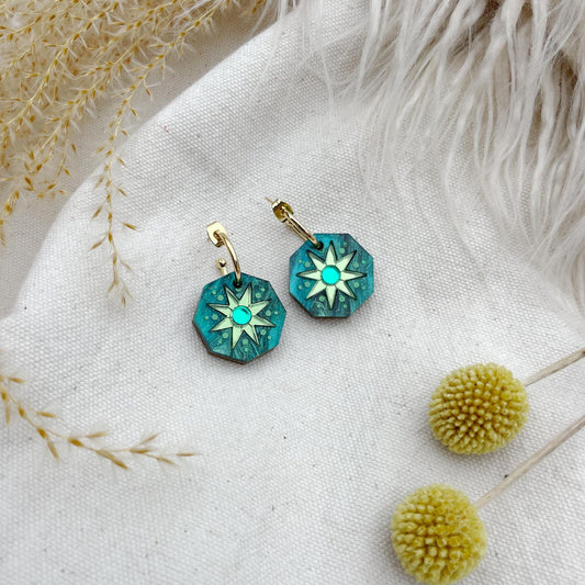 Seren Geo Star Hoop Earrings in Emerald