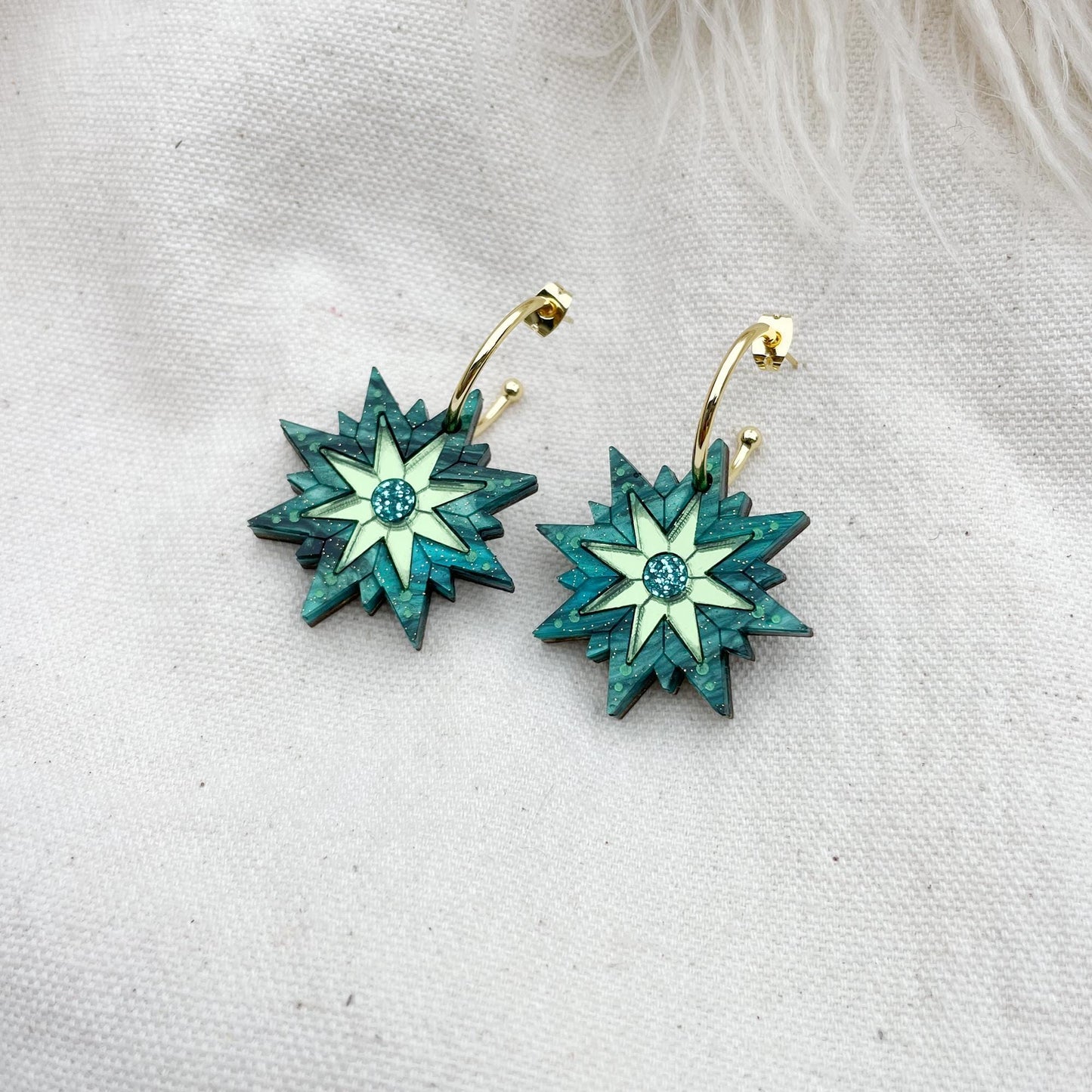 Seren Star Hoop Earrings in Emerald