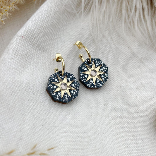 Seren Geo Star Hoop Earrings in Black Sparkle