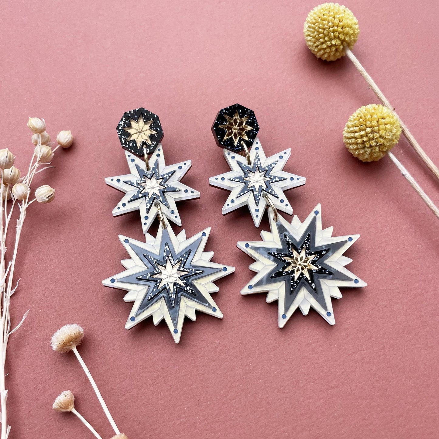 Seren Celestial Triple Statement Earrings in Moonlight Sparkle