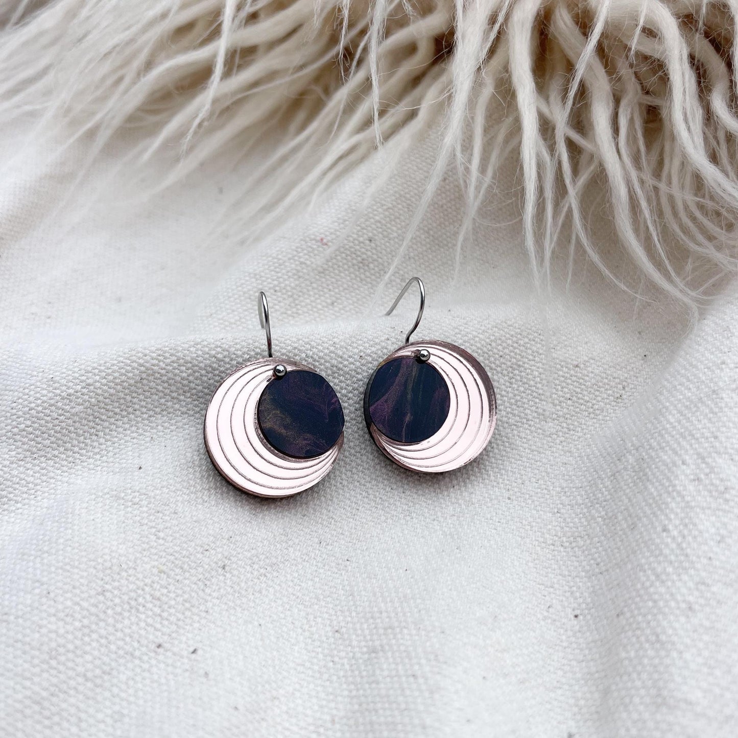 Crescent Moon Circle Drop Earrings