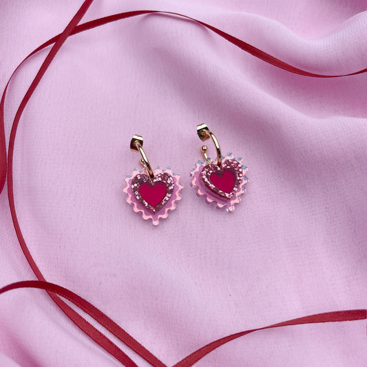Iridescent Mini Wiggle Heart Hoops
