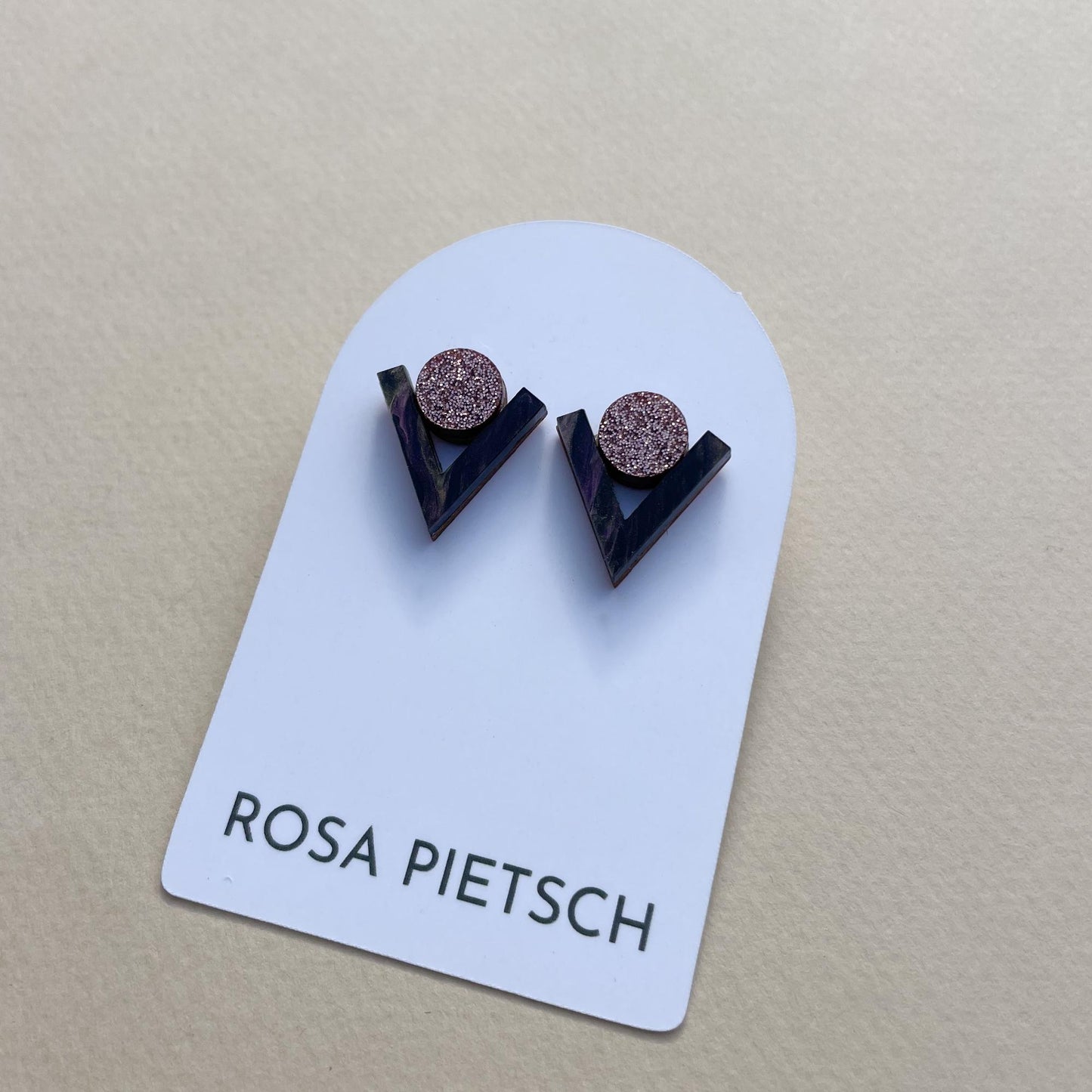 STOCK CLEARANCE: Dot Chevron Studs in Rose Glitter and Dark Purple Marble