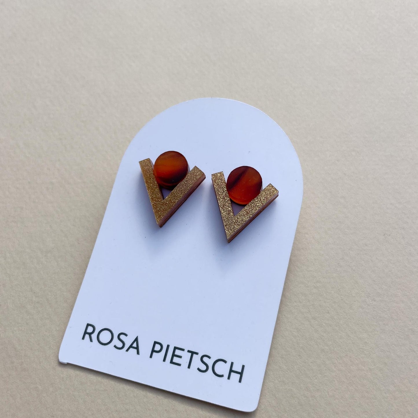 STOCK CLEARANCE: Dot Chevron Studs in Tortoiseshell Marble and Gold Glitter