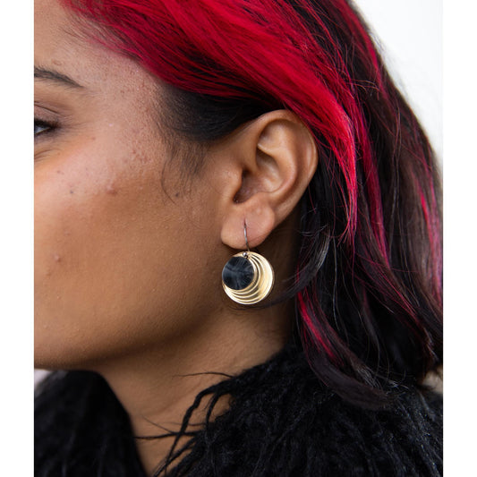 Crescent Moon Circle Drop Earrings