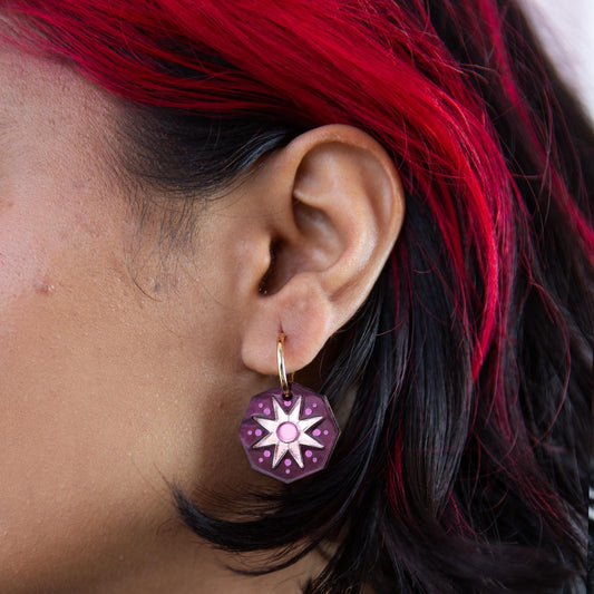 Seren Geo Star Hoop Earrings in Wine
