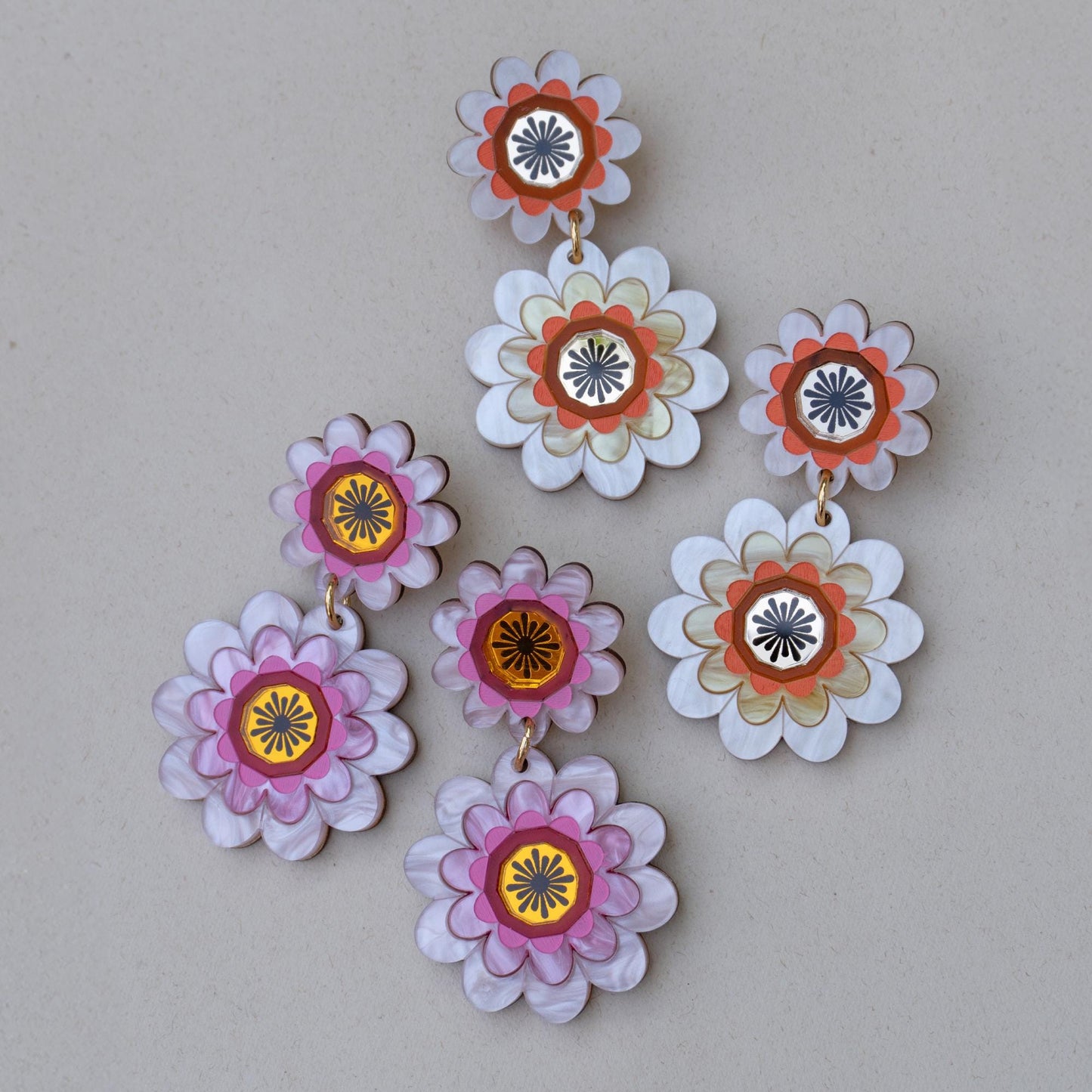 Margot Daisy Floral Statement Earrings in Pearl