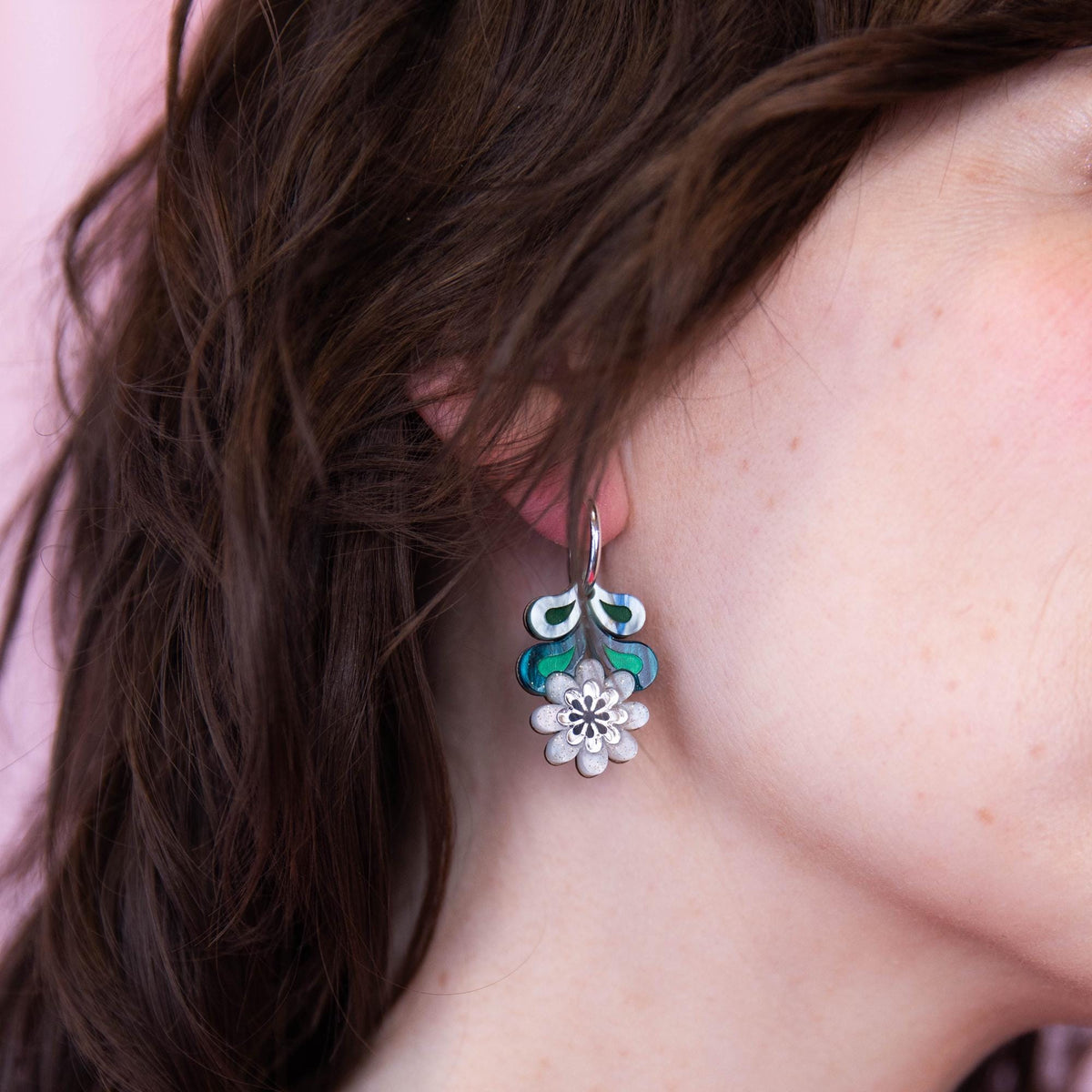 Leafy Floral Hoop Earrings in Purple