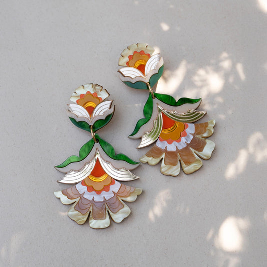Maisie Floral Statement Earrings in Yellow