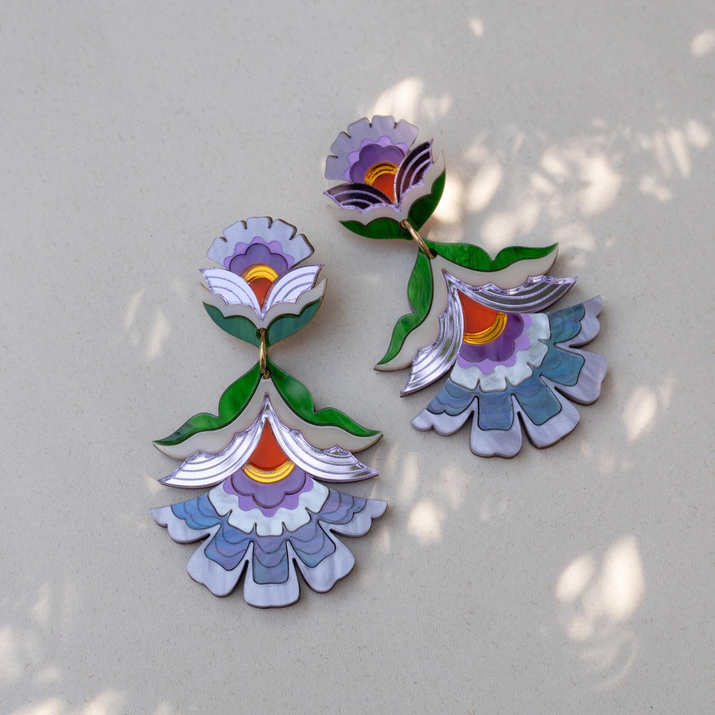 Maisie Floral Statement Earrings in Purple