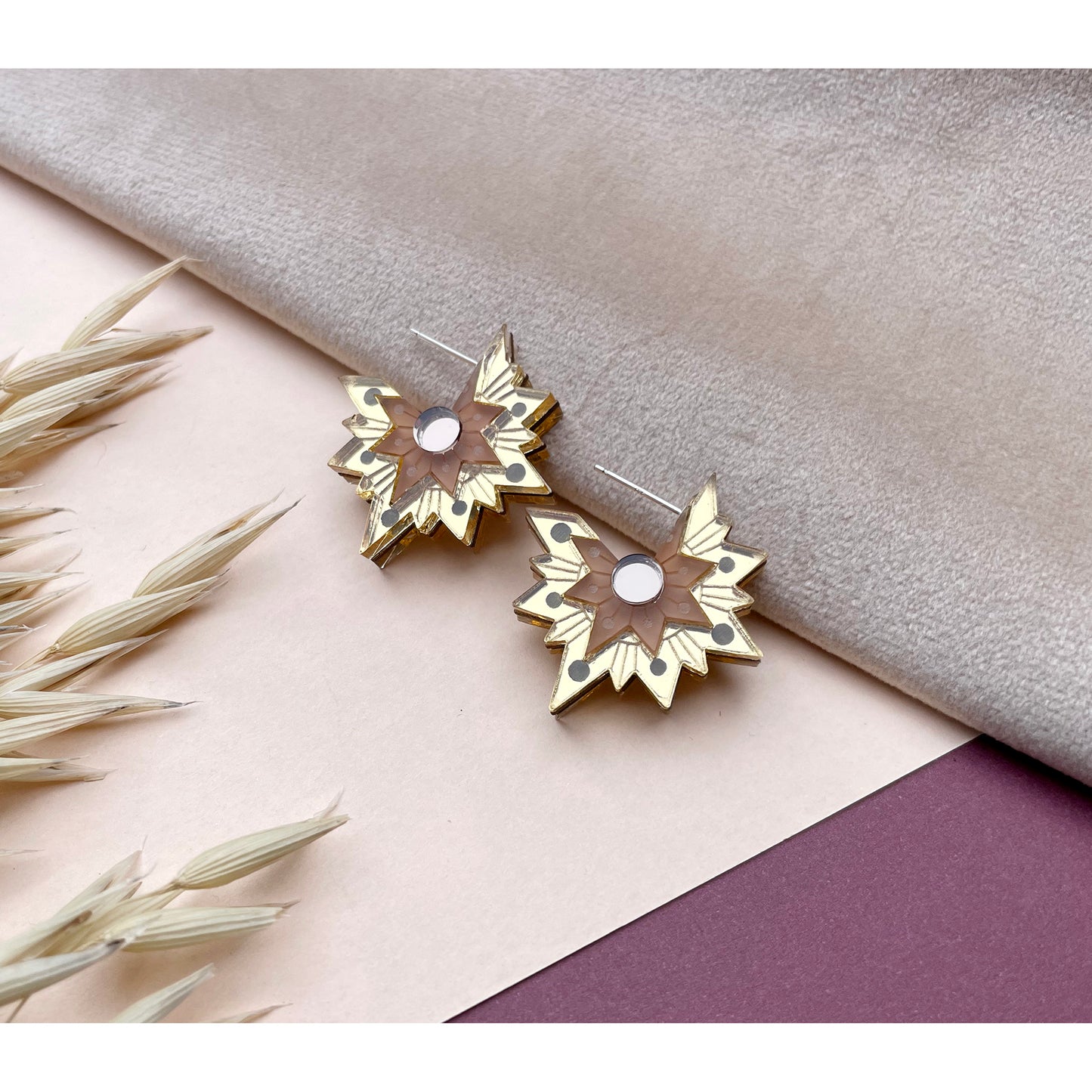 Aurora Star Stud Hoop Earrings in Gold and Bronze