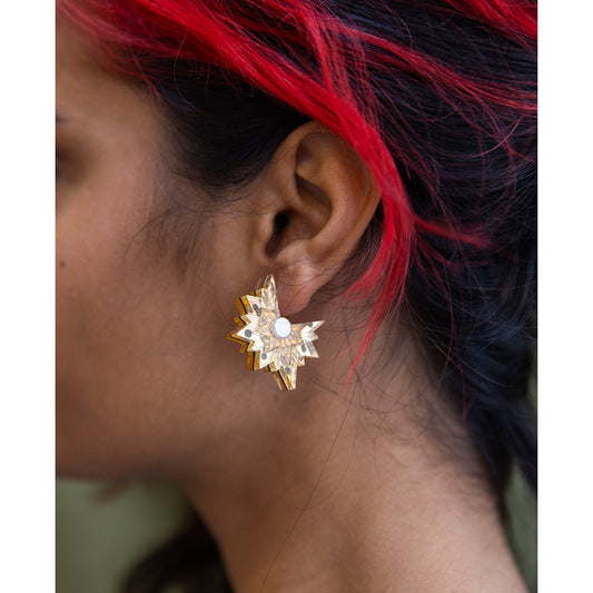 Aurora Star Stud Hoop Earrings in Gold and Bronze