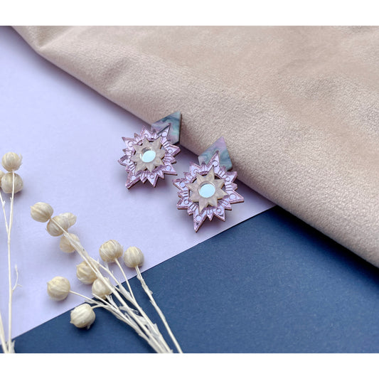 Aurora Art Deco Celestial Stud Earrings in Lilac
