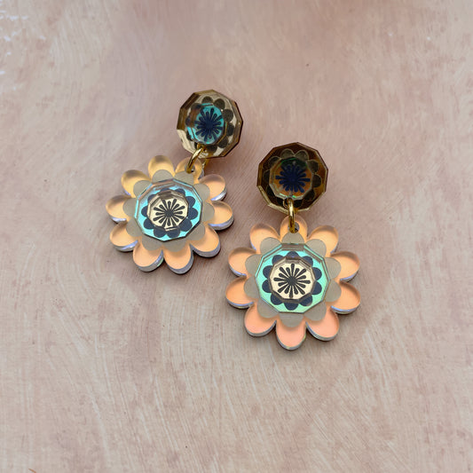 Margot Daisy Floral Drop Earrings in Frost Iridescent