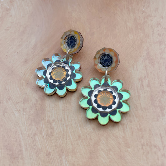 Margot Daisy Floral Drop Earrings in Iridescent