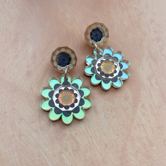 Margot Daisy Floral Drop Earrings in Iridescent
