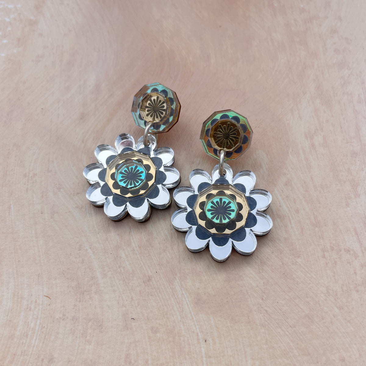 Margot Daisy Floral Drop Earrings in Silver