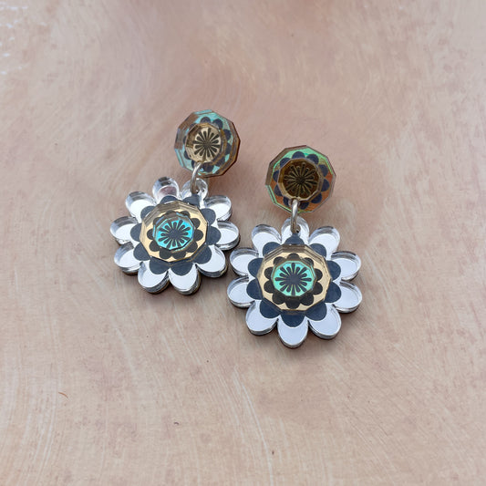 Margot Daisy Floral Drop Earrings in Silver