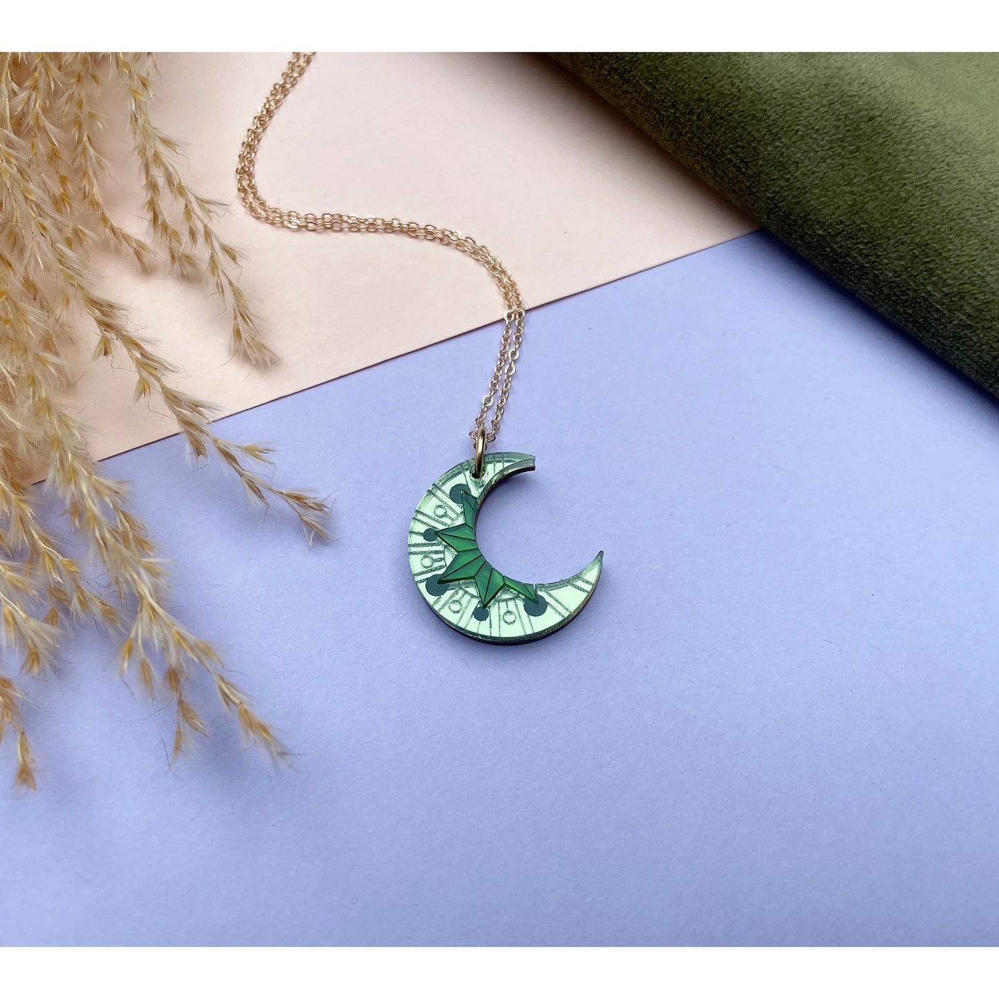 Aurora Moon Pendant Necklace in Green