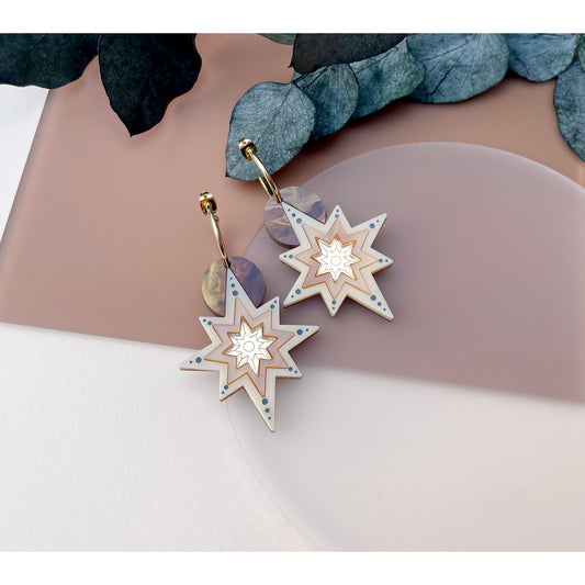 Star Deco Statement Hoop Earrings - Gold