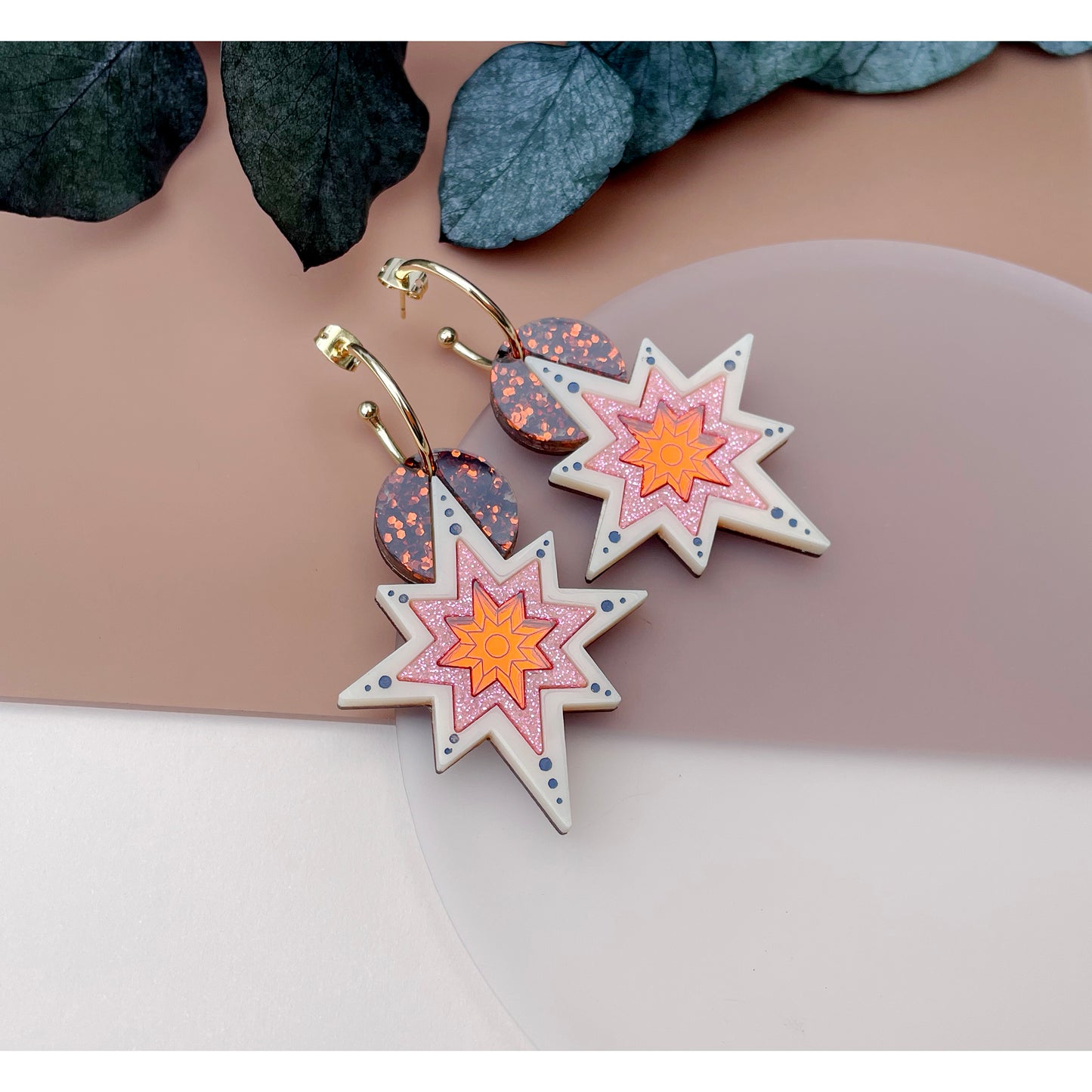 Star Deco Statement Hoop Earrings - Orange