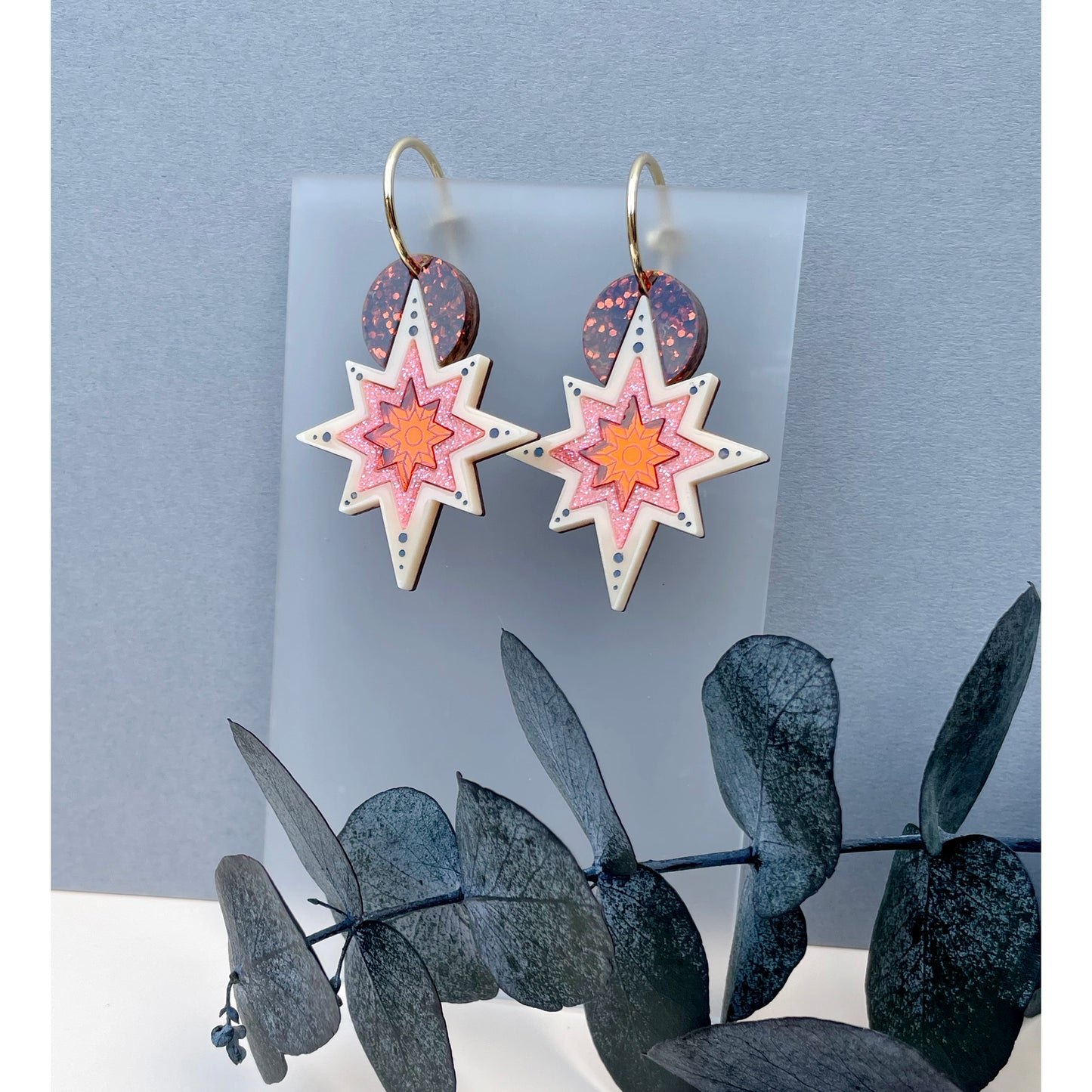 Star Deco Statement Hoop Earrings - Orange