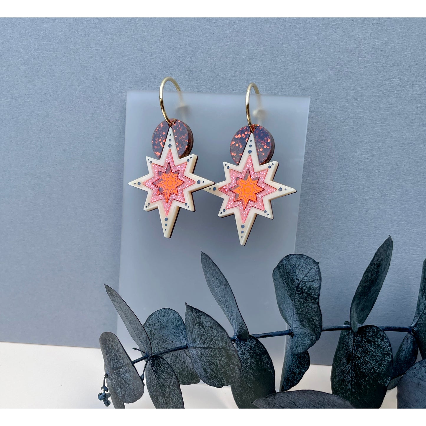 Star Deco Statement Hoop Earrings - Orange