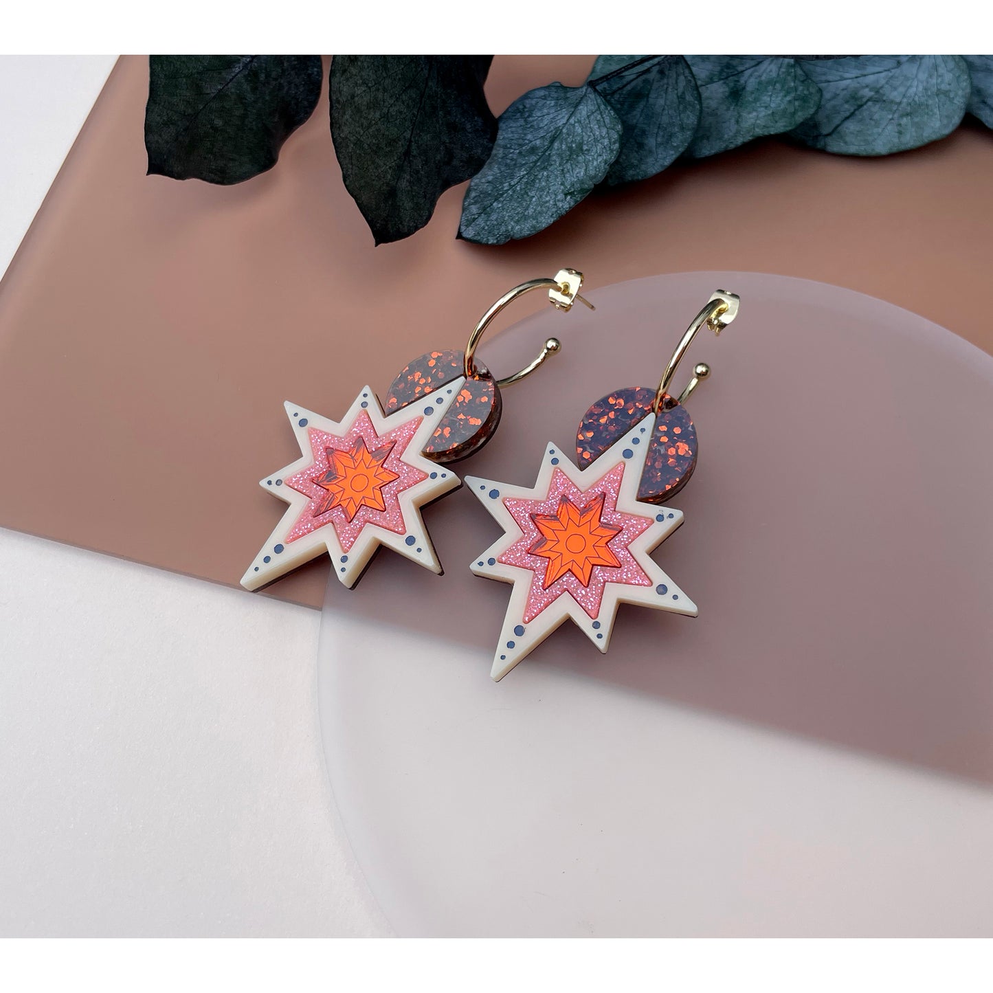 Star Deco Statement Hoop Earrings - Orange