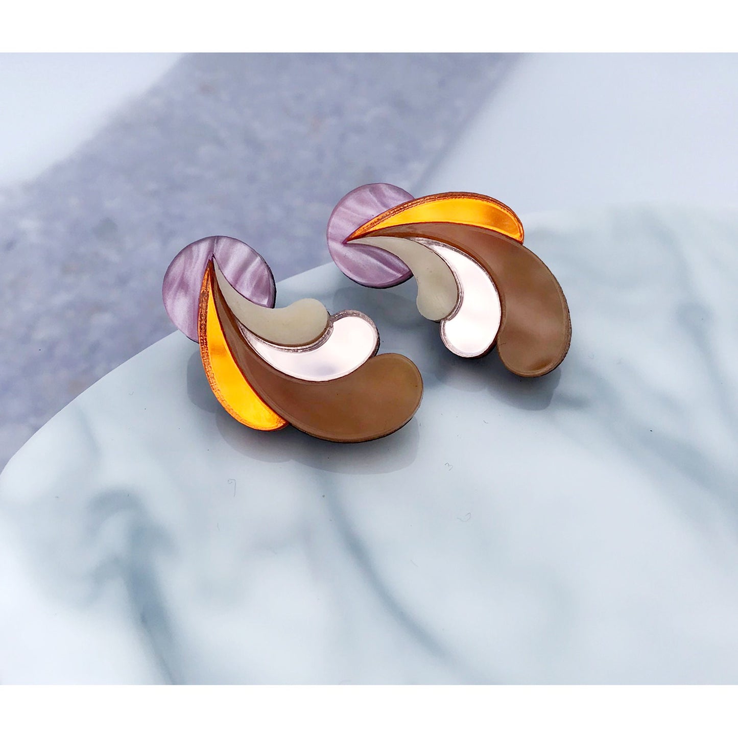 Psychedelic Wave Statement Studs in Pink Sky
