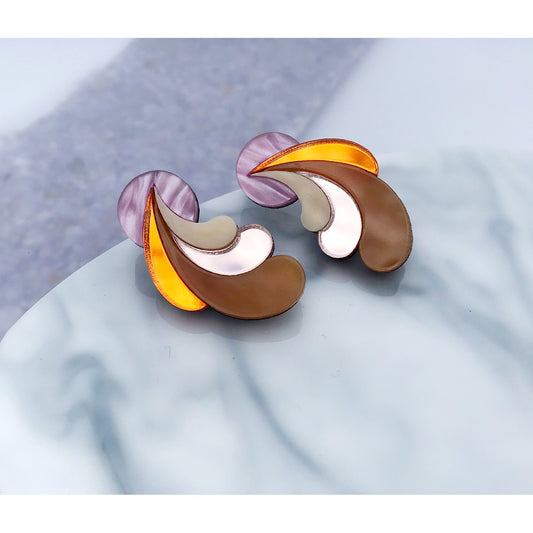 Psychedelic Wave Statement Studs in Pink Sky