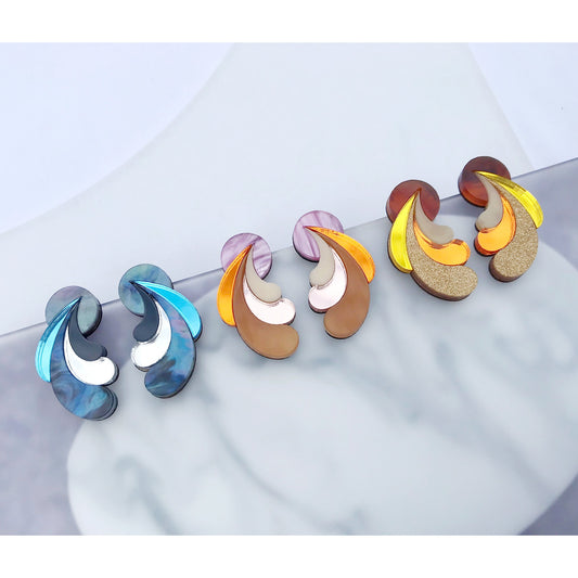 Psychedelic Wave Statement Studs in Pink Sky